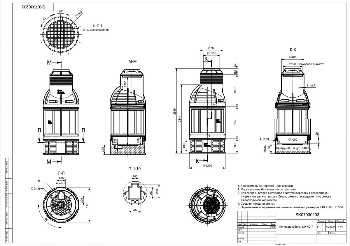 Колодец Ruwel КС-7 с крышкой D560 мм